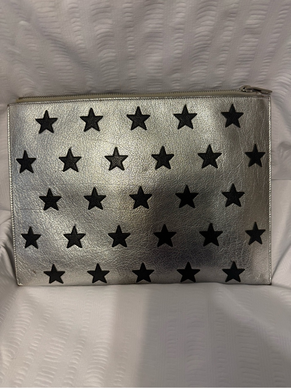 Yves Saint Laurent Silver Star Rider iPad pouch Zip Clutch